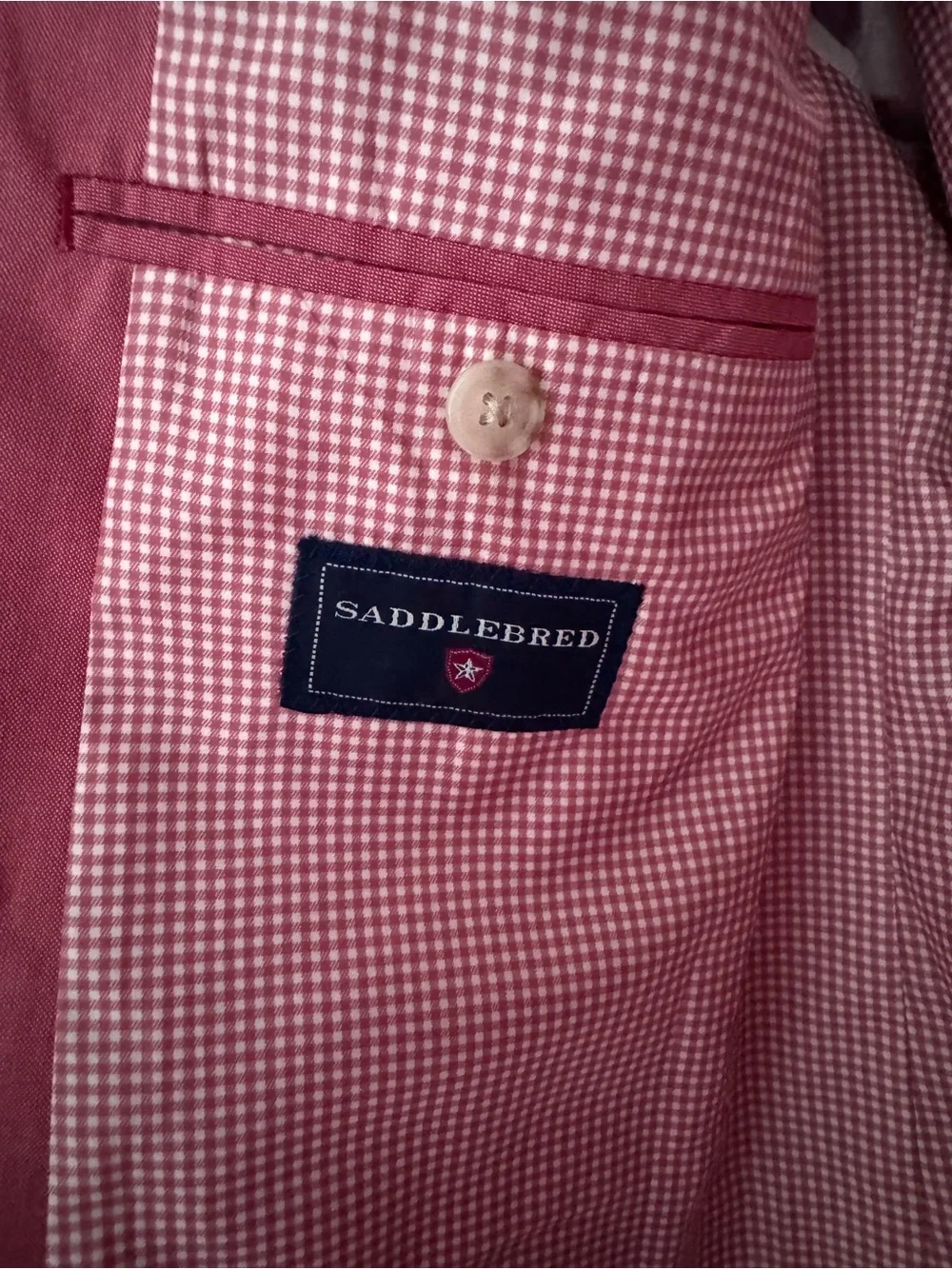 SADDLEBRED 100% Cotton 2 Button Gingham Lined Blazer Sports Coat -Men's Size 46L